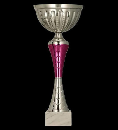 Метална чаша Decorata 9273C, 29.5cm, основа 120mm, сребрена со виолетова