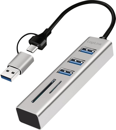 Hub USB 3.0 LogiLink UA0375, 3x USB A, lexues SD microSD, ngjyrë argjendi