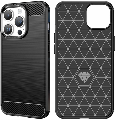 Këllëf i blinduar për telefon iPhone 14 Pro Max, TPU, fibrë karboni, i zi