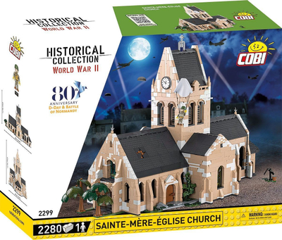 Set ndërtimi COBI Historical Collection WWII Sainte-Mère-Église Church, model kishë, edicion koleksionues, shumëngjyrësh
