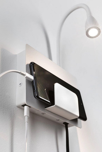 Llambë muri Paulmann Halina, LED, me portë USB Type C, e bardhë