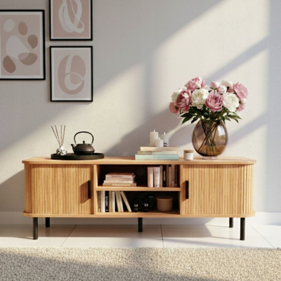 Kabinet TV Edaxo SCAVA, 140 x 40 x 46 cm, front i rifrugur, dru natyral