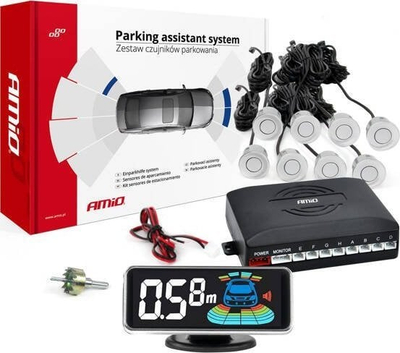 Sistem parkimi AMiO LED-GRAF 3D 03193, 8 sensorë, komplet përpara edhe mbrapa