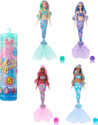 Kukull Barbie Color Reveal Mermaid Series, me surpriza, me aksesorë, shumëngjyrëshe