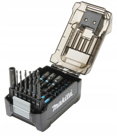 Set bitash dhe stërvistrash Makita Impact Black, 31 copë, në kuti plastike, i zi