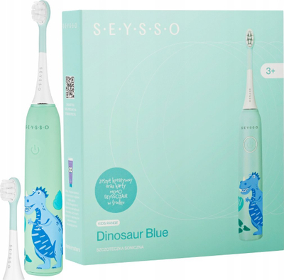 Furçë dhëmbësh sonike për kalamaj Seysso Kids Dinosaur, 3 mënyra, blu