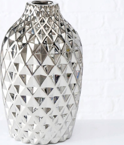 Vazo qeramike Boltze Ceramic Vase, 25cm, me shkëlqim, ngjyrë argjendi