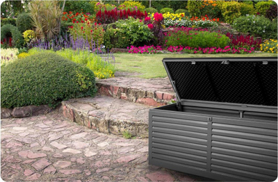 Кутија за во двор Garden Chest, 143 x 57 x 53.5 cm, 390L, црна и сива