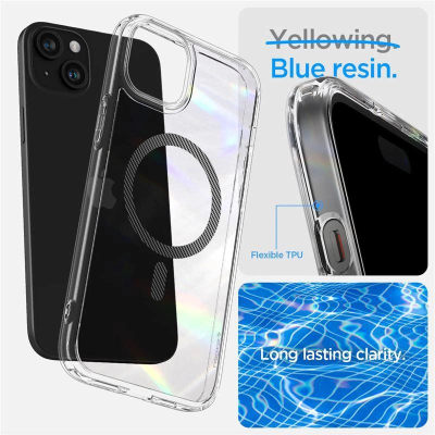 Mbrojtëse telefoni Spigen Ultra Hybrid MagSafe, për iPhone 15 Plus, efekt karbon, transparente
