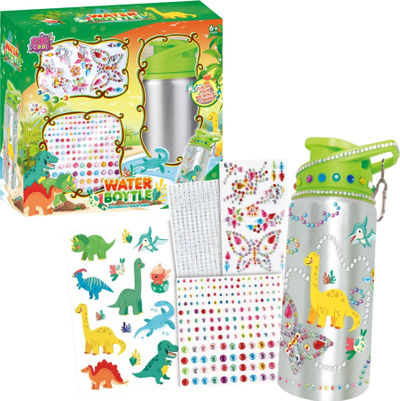 Set kreativ shishe uji Maksik Creative Dinosaur, me ngjitëse, me dekore diamante, shumëngjyrëshe