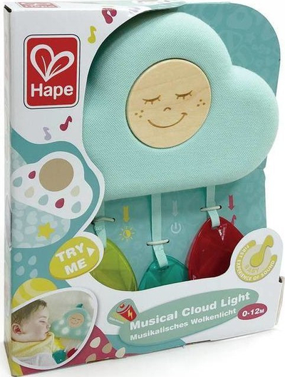 Lodër varëse muzikore Hape Cloud, me drita, me melodi për qetësim, për bebe