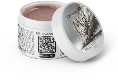 Xhel ndërtimi për thonj MIG! MIG! GEL Golden Hour, 30g, rozë–bejxh me copa ari