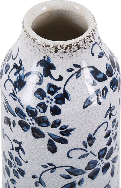 Vazo dekorative Beliani MULAI, stoneware 30 cm, e bardhë me motive blu
