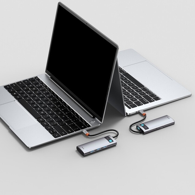 Hub multifunksional Baseus HUB Metal Gleam Series 5in1 - USB-C PD 100W, 3xUSB 3.0, HDMI, gri