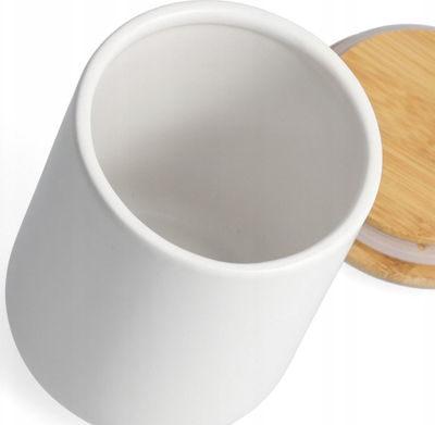 Enë ruajtëse Zeller, stoneware 670 ml, kapak bambuje, e bardhë