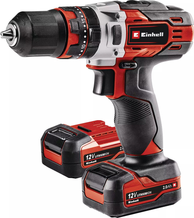 Stërvitëse goditëse me bateri Einhell TE-CD 12/1 Li-i, 12V, 2x2.0Ah Li-Ion, e kuqe me të zezë