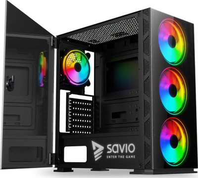 Kasë Savio Prime X1 ARGB Glass, e zezë