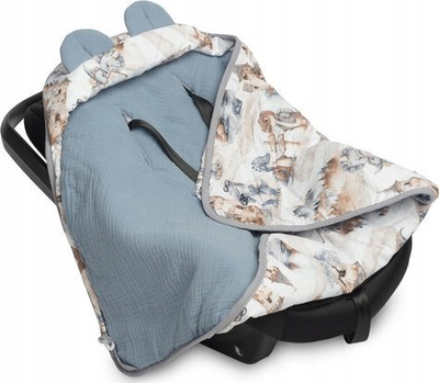 Batanije swaddle për ulëse makine BabyMate Muslin Dragons, 90x90cm, pambuk muslin, blu xhins