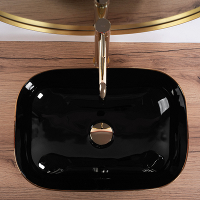 Lavaman mbi banak Rea Belinda Black Gold Brush, drejtkëndor, i zi me të artë