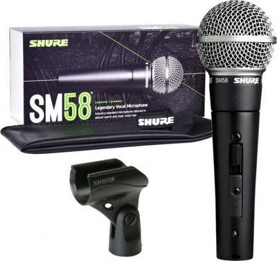 Mikrofon dinamik për vokal Shure SM58S, me çelës, i zi