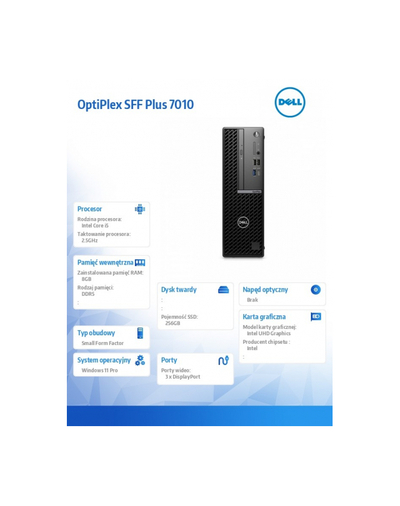 Kompjuter Dell OptiPlex SFF Plus për tavolinë, Core i5-13500, 8GB RAM, 256GB SSD, i zi