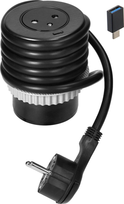 Prizë mobile ORNO OR GM 9018, 1x 2P+E, USB 3.0, inox i zi