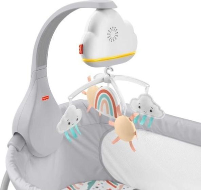 Karusel për bebe Fisher-Price Rainbow Showers, me muzikë edhe dritë nate, gri me ngjyra