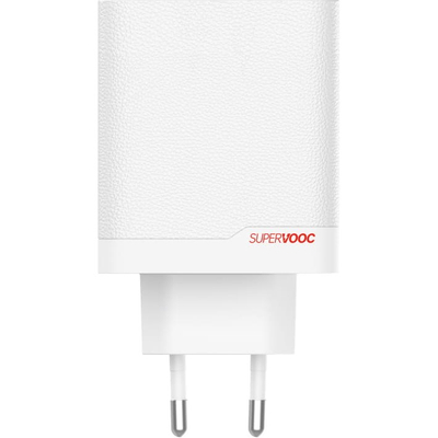Adapter karikues OnePlus 120W SUPERVOOC GaN, dy porta Type C dhe Type A, i bardhë