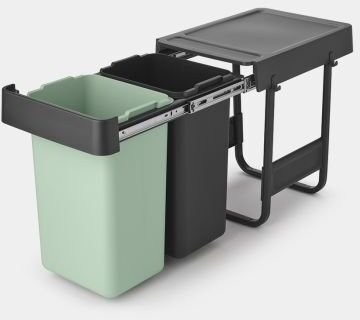 Kosh riciklimi Brabantia Sort & Go, 2 x 4 gal, për dollap kuzhine, gri e errët dhe jeshile