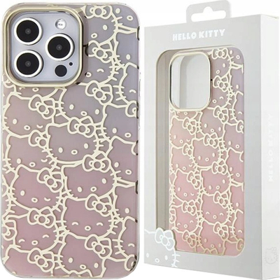 Futrollë telefoni Hello Kitty për iPhone 13 Pro Max, dizajn Crowded Kitty Head, gradient rozë