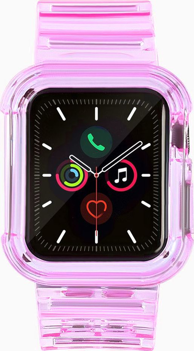 Rrip silikoni me kasë për Apple Watch, 42/44 mm, TPU, rozë transparente