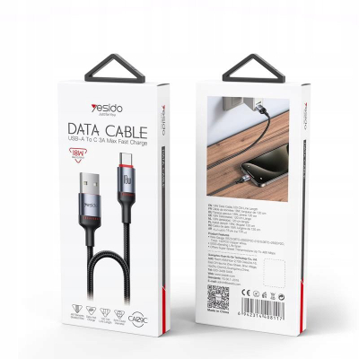 Kabllo kariku dhe për të dhëna Yesido CA129C USB A në USB C, 18W, 1.2m, e zezë