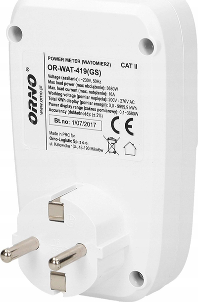 Matës energjie me ekran LCD, prizë Schuko, i bardhë