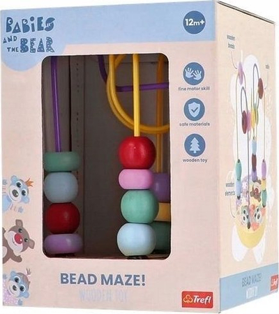 Lodër druri labirint me rruaza TREFL Babies and the Bear 61822, për bebe, shumëngjyrëshe