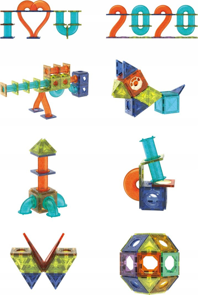 Lodër ndërtimi magnetike Light Magnetic Blocks Marble Run, 110 pjesë, me drita LED, shumëngjyrëshe