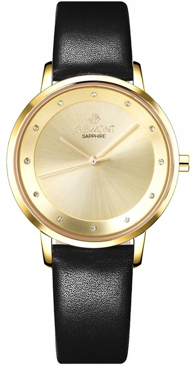 Orë dore Giewont Sapphire Gold GW4130-A3, femra, 34mm, kornizë e artë, rrip i zi