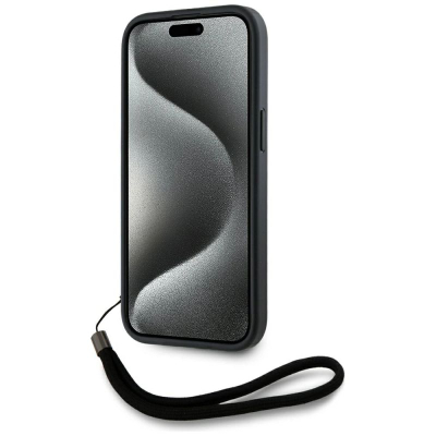 Футрола за телефон Karl Lagerfeld Saffiano Athleisure Stripes Cord за iPhone 15 6.1", со ремен за рака, црна