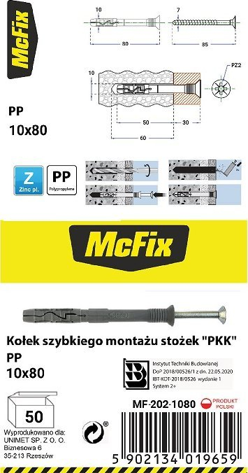 Tapon montimi MC FIX QUICK MOUNTING PLUG CONE, 10×80 mm, plastik