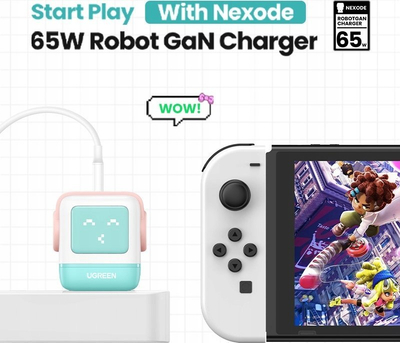 Karikues Ugreen Nexode RG Robot GaN, 65W, 2x USB C dhe USB A, rozë blu