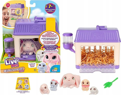 Set lodër interaktive Little Live Pets Mama Surprise Mini Bunny, me lepurushë surprizë, kafaz vjollcë