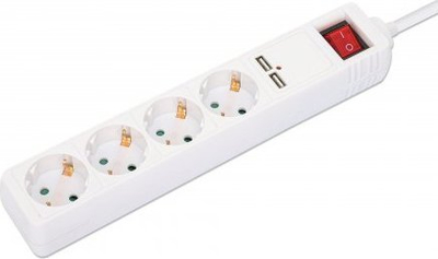 Prizë zgjatëse IC Intracom, 4 dalje, 2 porta USB, e bardhë
