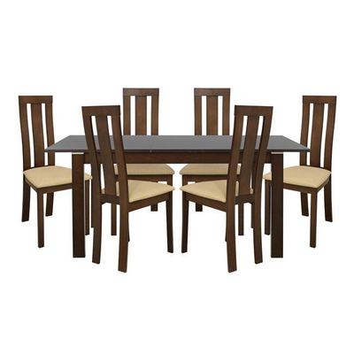 Set ngrënieje 7-pjesësh, Tavolinë druri hapje + 6 karrige (HM10054)