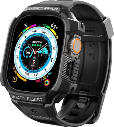 Këse edhe rrip për orë Spigen Rugged Armor Pro, Apple Watch Ultra 49mm, e zezë
