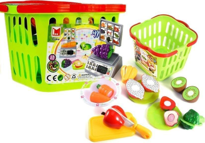 Set lodrash kuzhine LeanToys Basket with Vegetables, shportë me fruta e perime prerëse, peshore dyqani