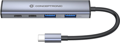 HUB USB Conceptronic HUBBIES22G, 4 porta, USB Type C 3.2, gri