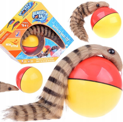 Lodër interaktive Beavers Ball, motor 360°, top 14 cm diametër, e kuqe me të verdhë