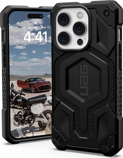 Maskë mbrojtëse UAG Monarch Kevlar për iPhone 14 Pro, shkon me MagSafe, e zezë