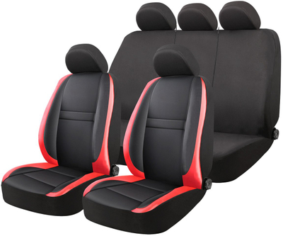 Set mbulesash universale auto AMIO SC-10, 9 pjesë, për ulëse me airbag, i zi me të kuqe