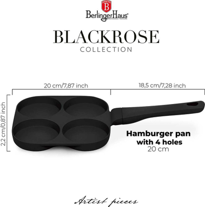 Tigan për palaçinka dhe hamburgerë BERLINGERHAUS BH-7797, 20 cm, sipërfaqe jo ngjitëse, i zi mat