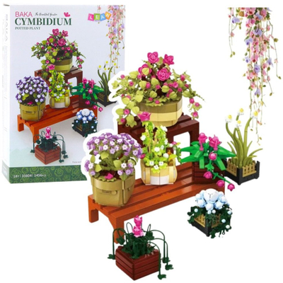 Lodra konstruktive Flowers in Pots, 1446 pjesë, 7 lule me dy rafte, shumëngjyrëshe